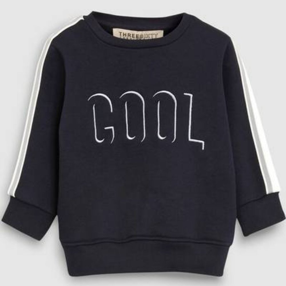 Next Toddler Boys Navy 'Cool' Print Arm Stripe Crew Neck Sweater